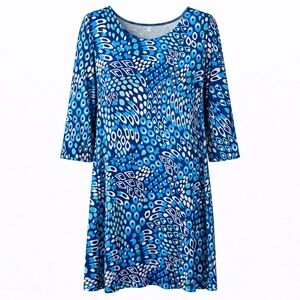 Escapada Living Blue Peacock Print Tunic Top Coastal Resort Style XL